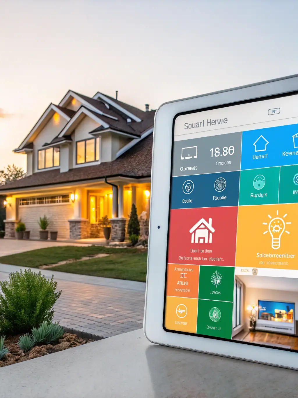 A smart home control panel displaying various connected devices in a stylish Colorado Springs residence, showcasing the convenience of home automation.